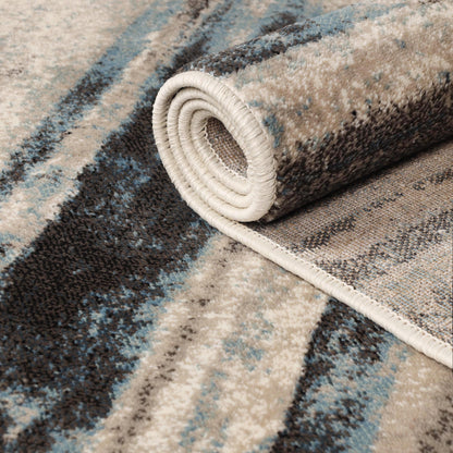 Superior Taia Striped Damask Indoor Area Rug or Runner  -Blue -Cream