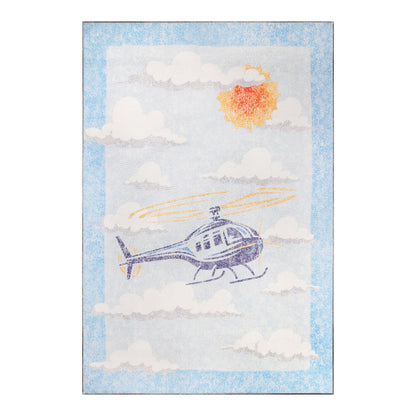 Superior World Traveler Helicopter Flatweave Indoor Area Rug - Cerulean Blue