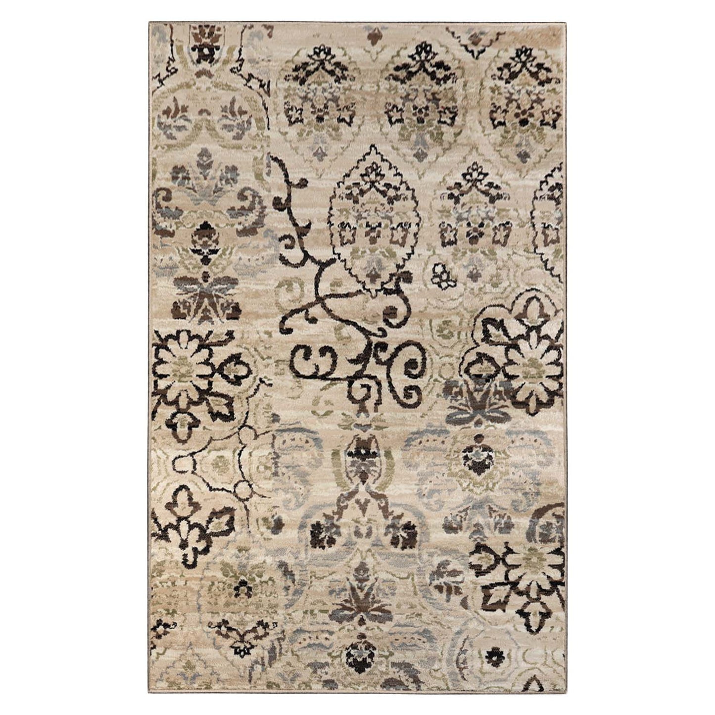Superior Caldwell Modern Floral Damask Indoor Area Rug or Runner Rug Or Door Mat - Beige