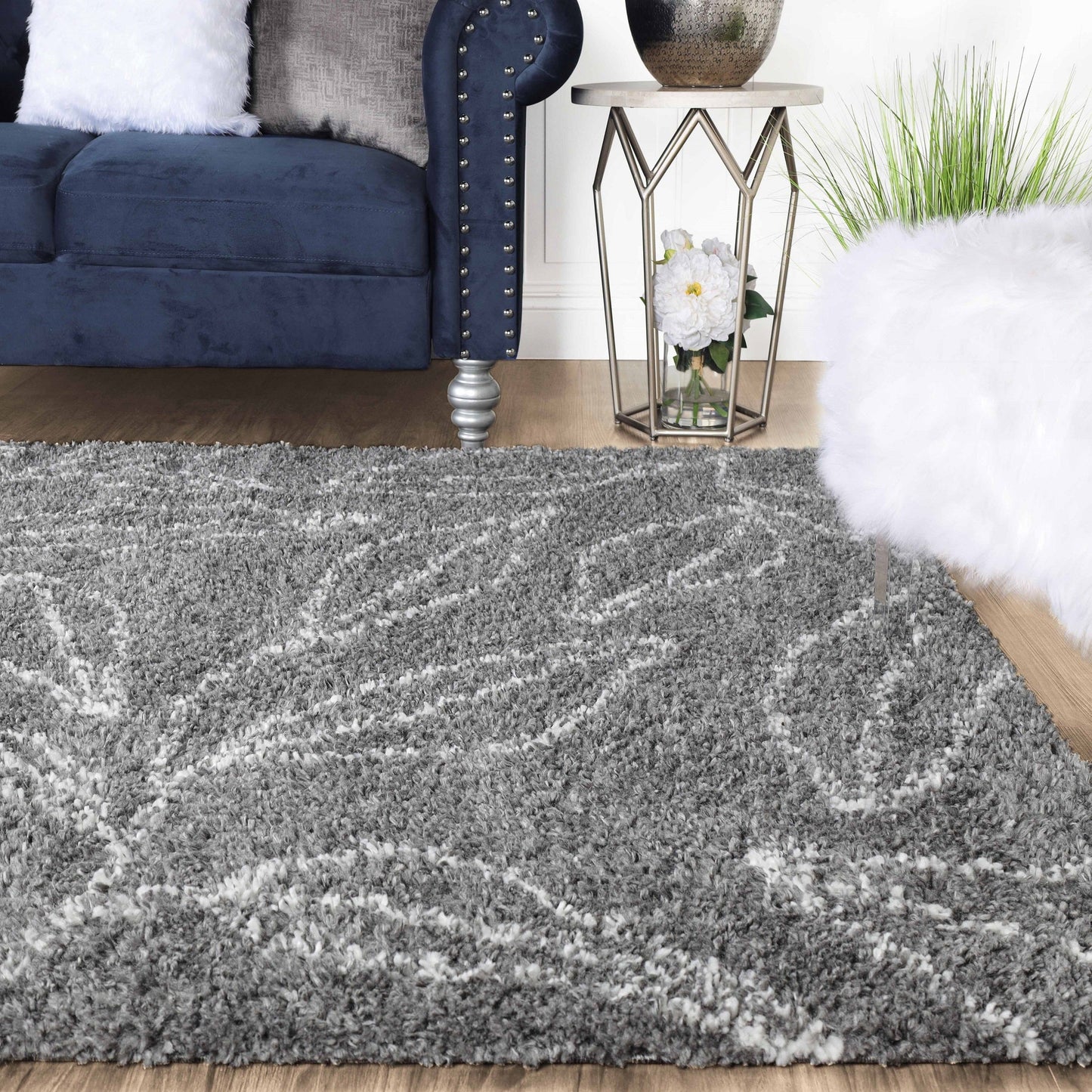Superior Botanical Indoor Plush Shag Transitional Area Rug - Cream-Grey