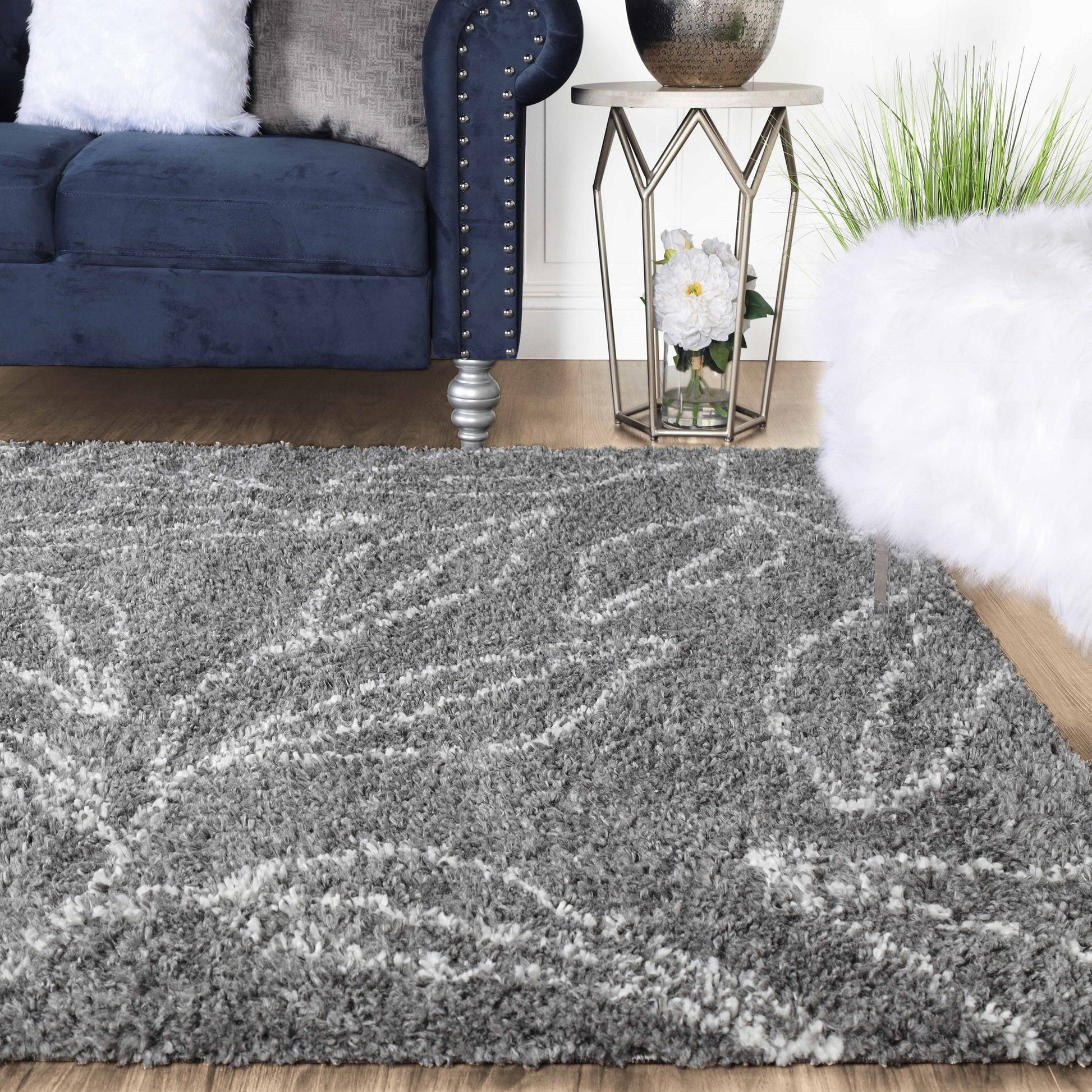 Superior Botanical Indoor Plush Shag Transitional Area Rug - Cream-Grey