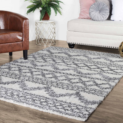 Superior Geometric Bohemian Indoor Plush Shag Area Rug - Black-Cream