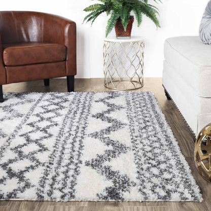 Superior Geometric Bohemian Indoor Plush Shag Area Rug - Black/cream