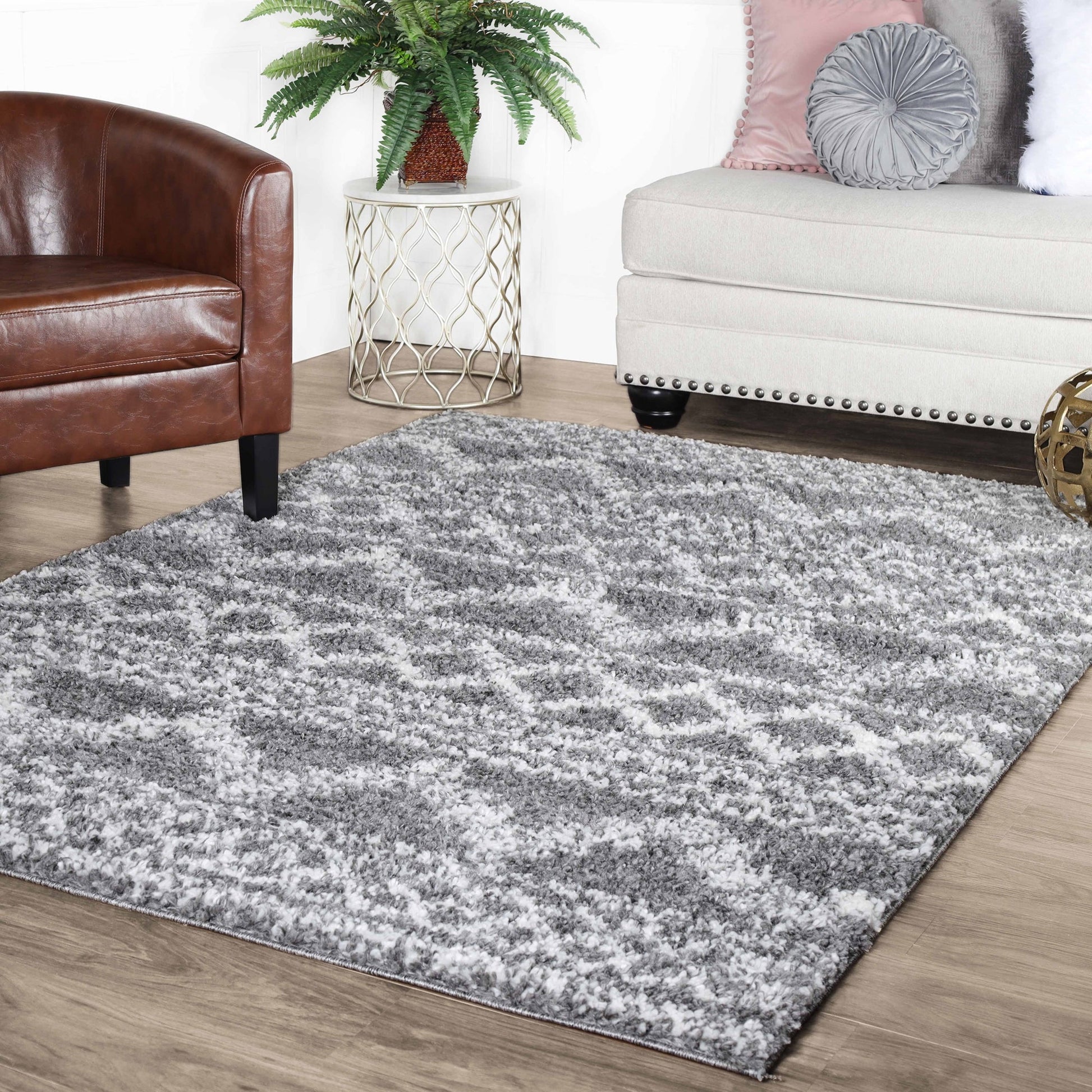 Superior Geometric Bohemian Indoor Plush Shag Area Rug - Cream-Black