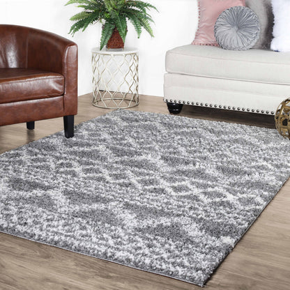 Superior Geometric Bohemian Indoor Plush Shag Area Rug - Cream-Black