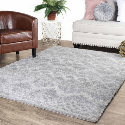 Superior Geometric Bohemian Indoor Plush Shag Area Rug - Cream-Grey
