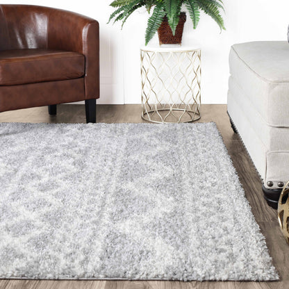Superior Geometric Bohemian Indoor Plush Shag Area Rug - Cream-Grey