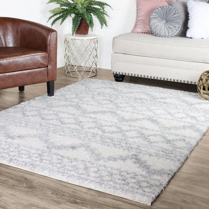 Superior Geometric Bohemian Indoor Plush Shag Area Rug - Grey-Cream