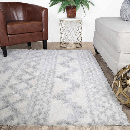 Superior Geometric Bohemian Indoor Plush Shag Area Rug - Grey-Cream