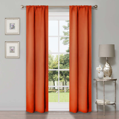 Solid Machine Washable Room Darkening Blackout Curtains, Set of 2 - Rust