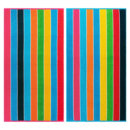 Superior Rainbow Stripes Egyptian Cotton Oversized Beach Towel Set - Rainbow