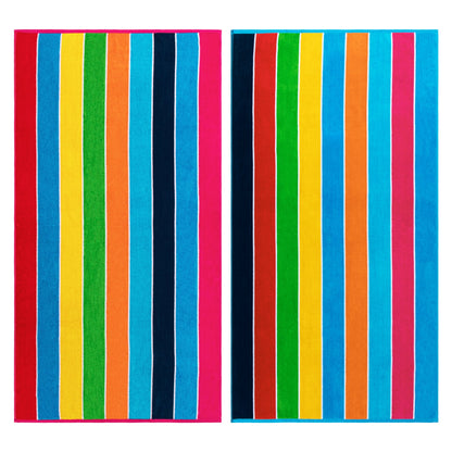 Superior Rainbow Stripes Egyptian Cotton Oversized Beach Towel Set - Rainbow