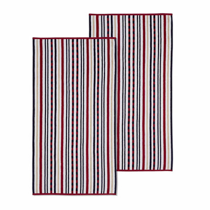 Stripe Cotton Oversized Medium Weight 2 Piece Beach Towel Set - Red