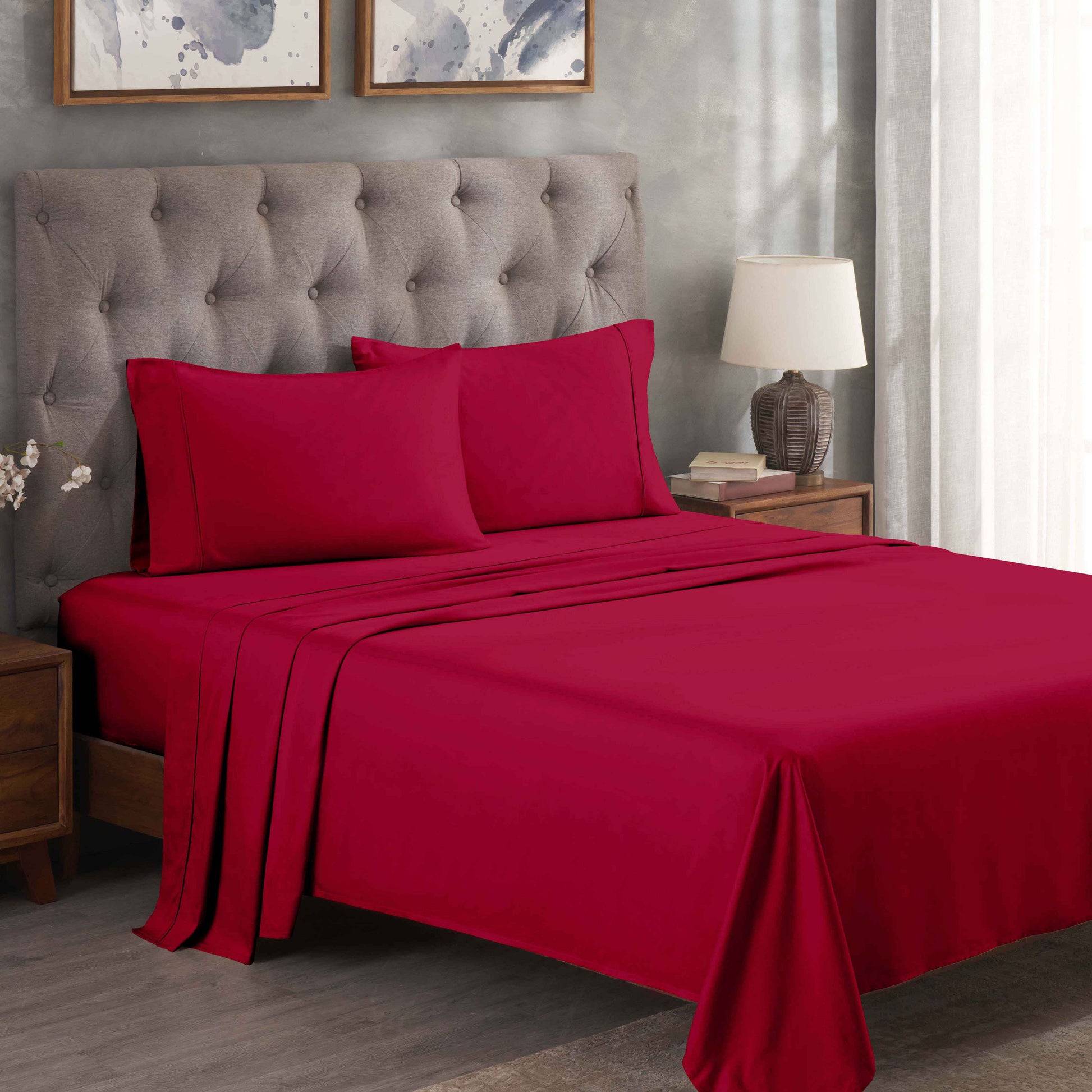 Egyptian Cotton 300 Thread Count Solid Deep Pocket Sheet Set - Red