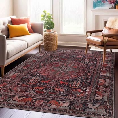 Copley Bohemian Oriental Medallion Wildlife Indoor Area Rug - Garnet Red