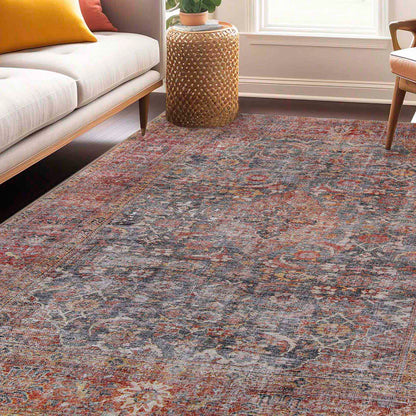 Huda Distressed Rustic Floral Geometric Medallion Indoor Area Rug - RubyRed