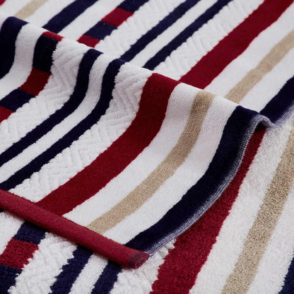 Stripe Cotton Oversized Medium Weight 2 Piece Beach Towel Set - Red