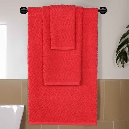 Chevron Zero Twist Jaquard Cotton 3 Piece Bathroom Towel Set - Red