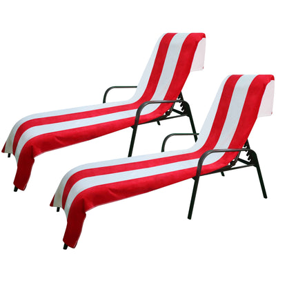 Cabana Striped Cotton Standard Size Chaise Lounge Chair Cover Set of 2 - Red