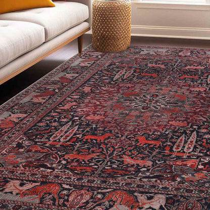 Copley Bohemian Oriental Medallion Wildlife Indoor Area Rug - Garnet Red