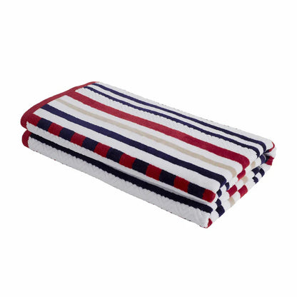 Stripe Cotton Oversized Medium Weight 2 Piece Beach Towel Set - Red