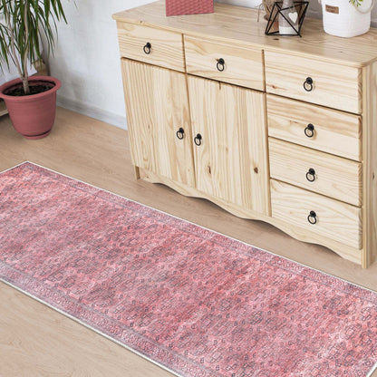 Vintage Oriental Geometric Power-Loomed Indoor Area Rug - Red