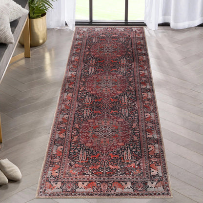Copley Bohemian Oriental Medallion Wildlife Indoor Area Rug - Garnet Red