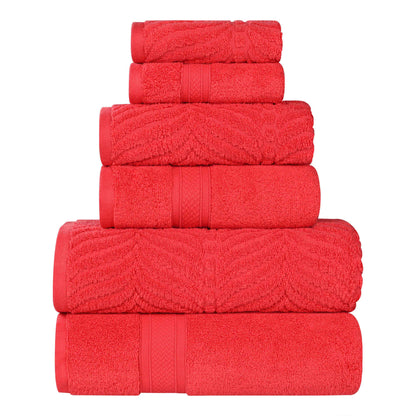 Chevron Zero Twist Solid and Jacquard Soft Cotton 6 Piece Towel Set - Red