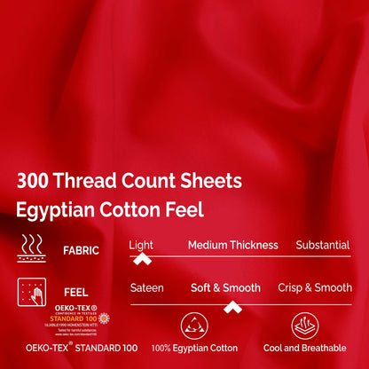 Egyptian Cotton 300 Thread Count Solid Deep Pocket Sheet Set - Red