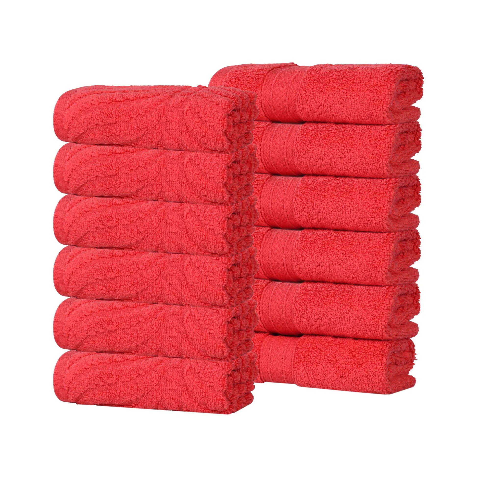 Chevron Zero Twist Solid and Jacquard Soft Cotton Washcloth Set of 12 - Red