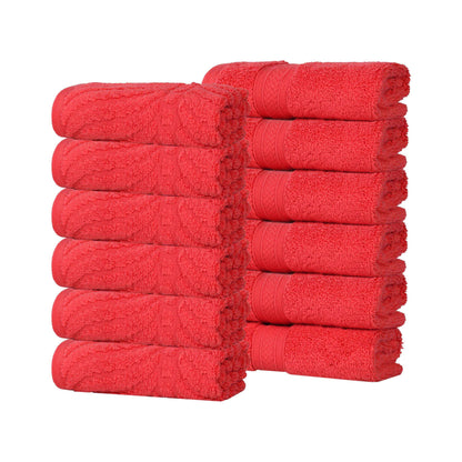 Chevron Zero Twist Solid and Jacquard Soft Cotton Washcloth Set of 12 - Red