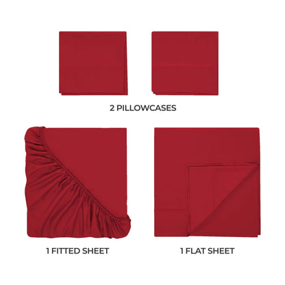 Egyptian Cotton 300 Thread Count Solid Deep Pocket Sheet Set - Red