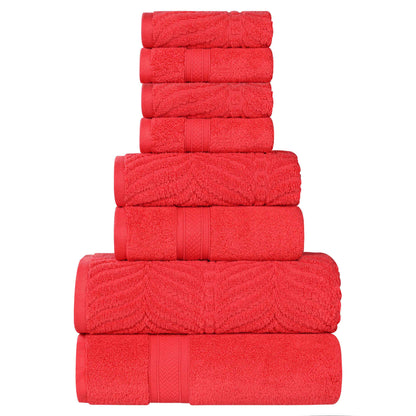 Chevron Zero Twist Solid and Jacquard Cotton 8 Piece Towel Set - Red