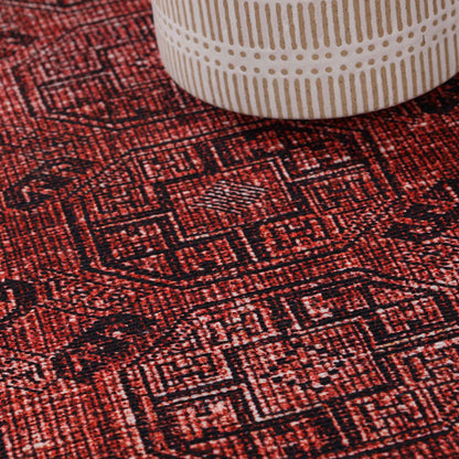 Vintage Oriental Geometric Power-Loomed Indoor Area Rug - Red