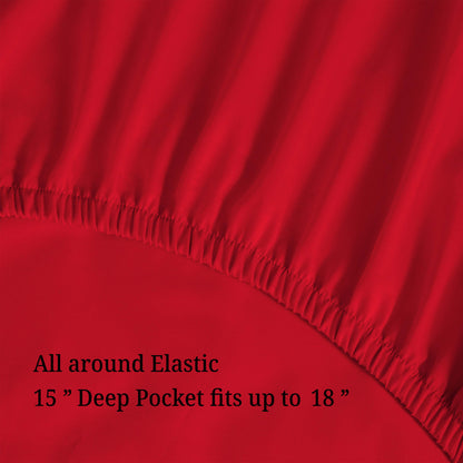 Egyptian Cotton 300 Thread Count Solid Deep Pocket Sheet Set - Red