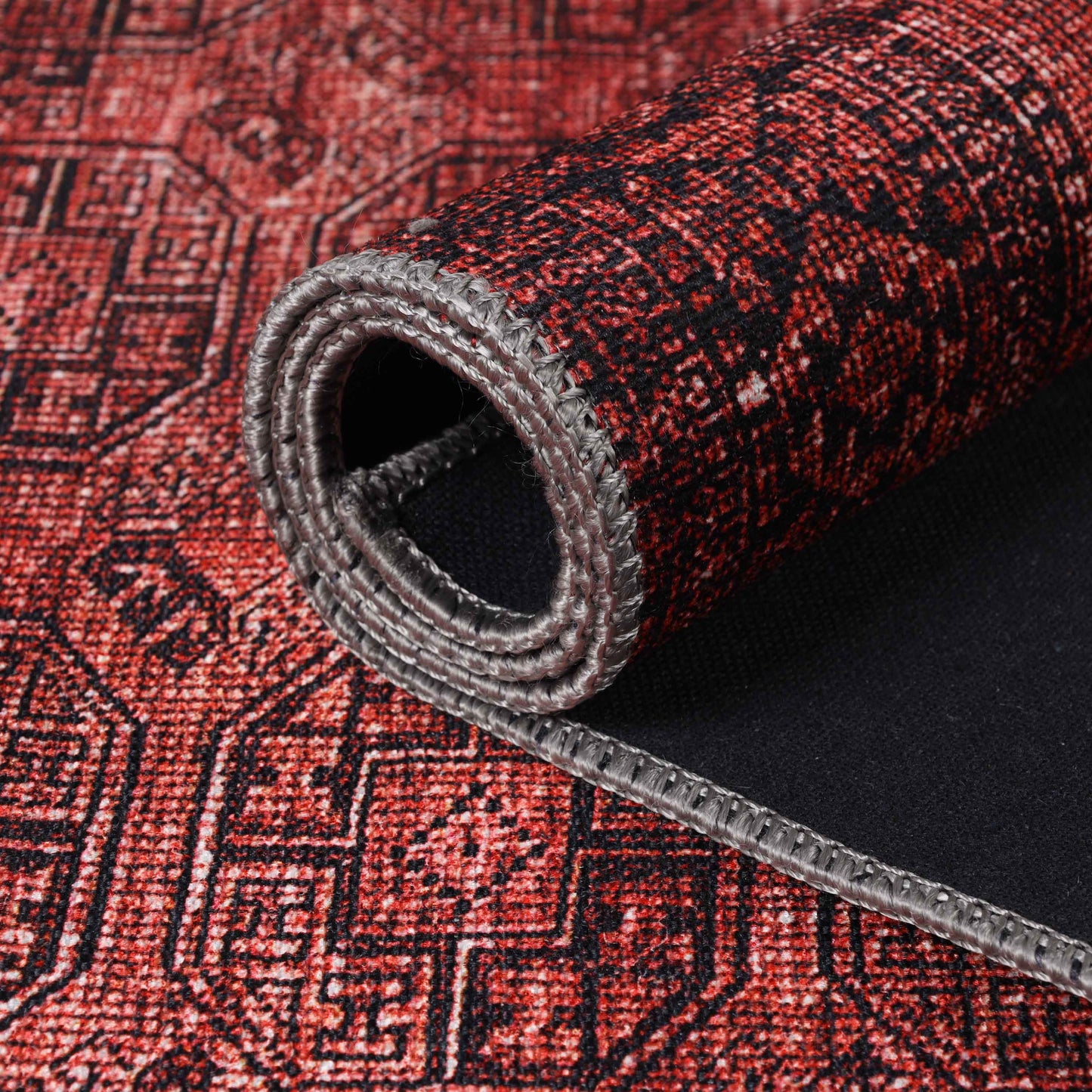 Vintage Oriental Geometric Power-Loomed Indoor Area Rug - Red