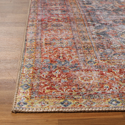 Huda Distressed Rustic Floral Geometric Medallion Indoor Area Rug - RubyRed