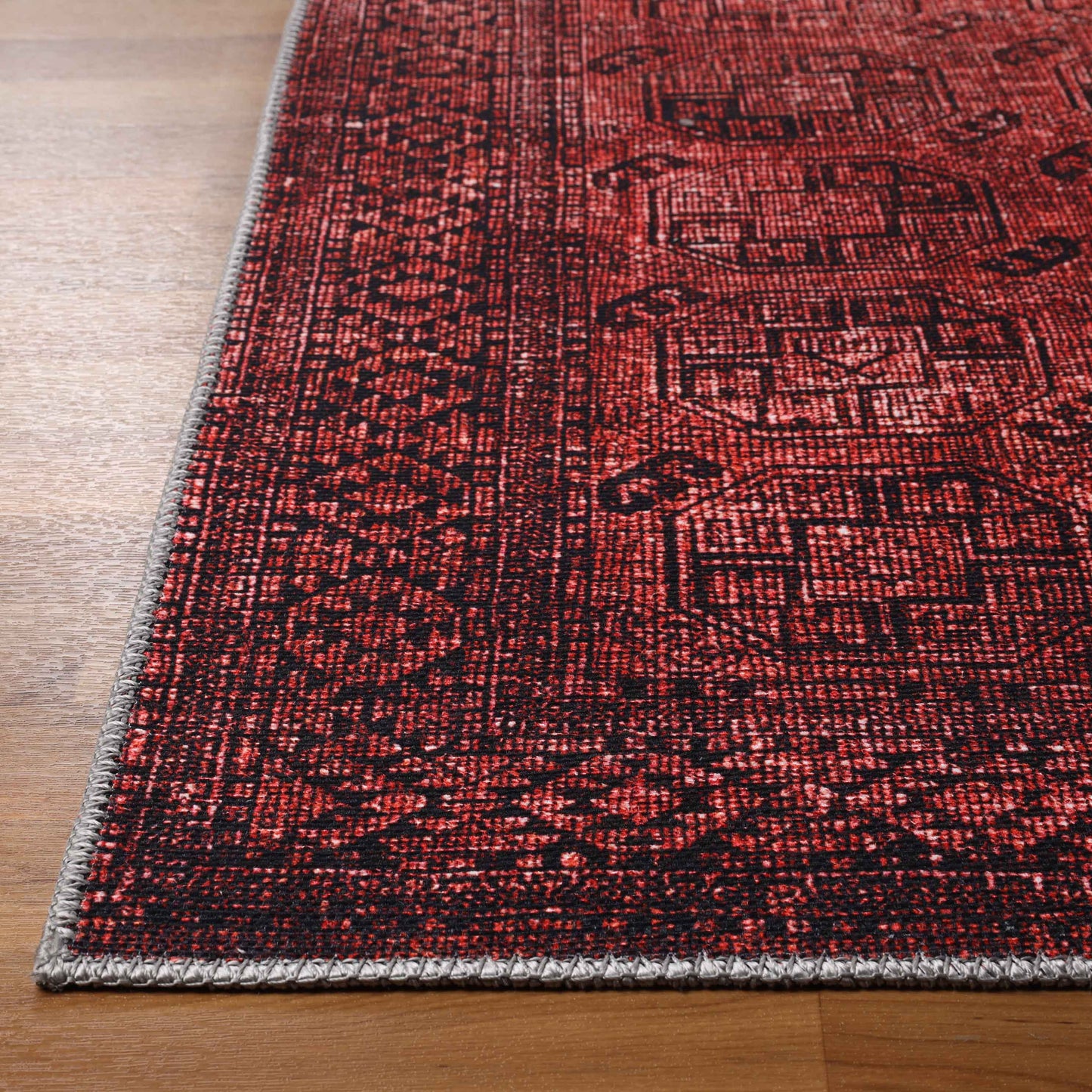 Vintage Oriental Geometric Power-Loomed Indoor Area Rug - Red