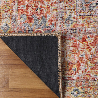 Huda Distressed Rustic Floral Geometric Medallion Indoor Area Rug - RubyRed