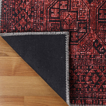 Vintage Oriental Geometric Power-Loomed Indoor Area Rug - Red