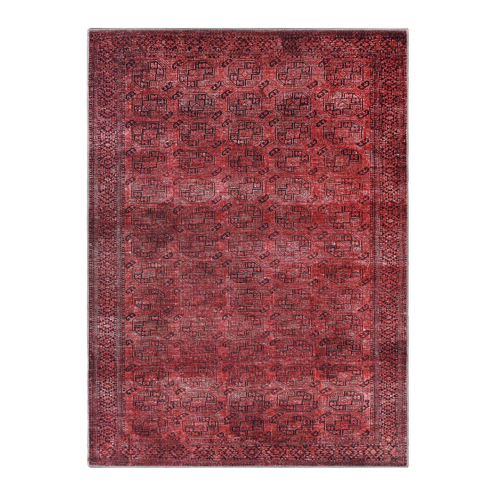 Vintage Oriental Geometric Power-Loomed Indoor Area Rug - Red