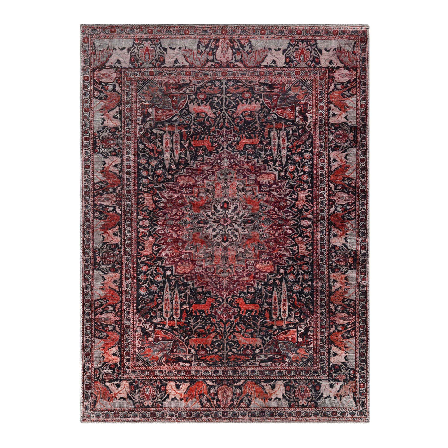 Copley Bohemian Oriental Medallion Wildlife Indoor Area Rug - Garnet Red