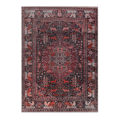 Copley Bohemian Oriental Medallion Wildlife Indoor Area Rug - Garnet Red