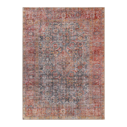 Huda Distressed Rustic Floral Geometric Medallion Indoor Area Rug - RubyRed