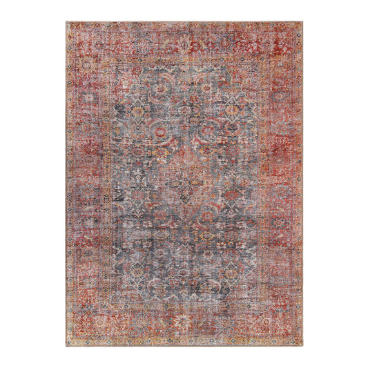 Huda Distressed Rustic Floral Geometric Medallion Indoor Area Rug - RubyRed