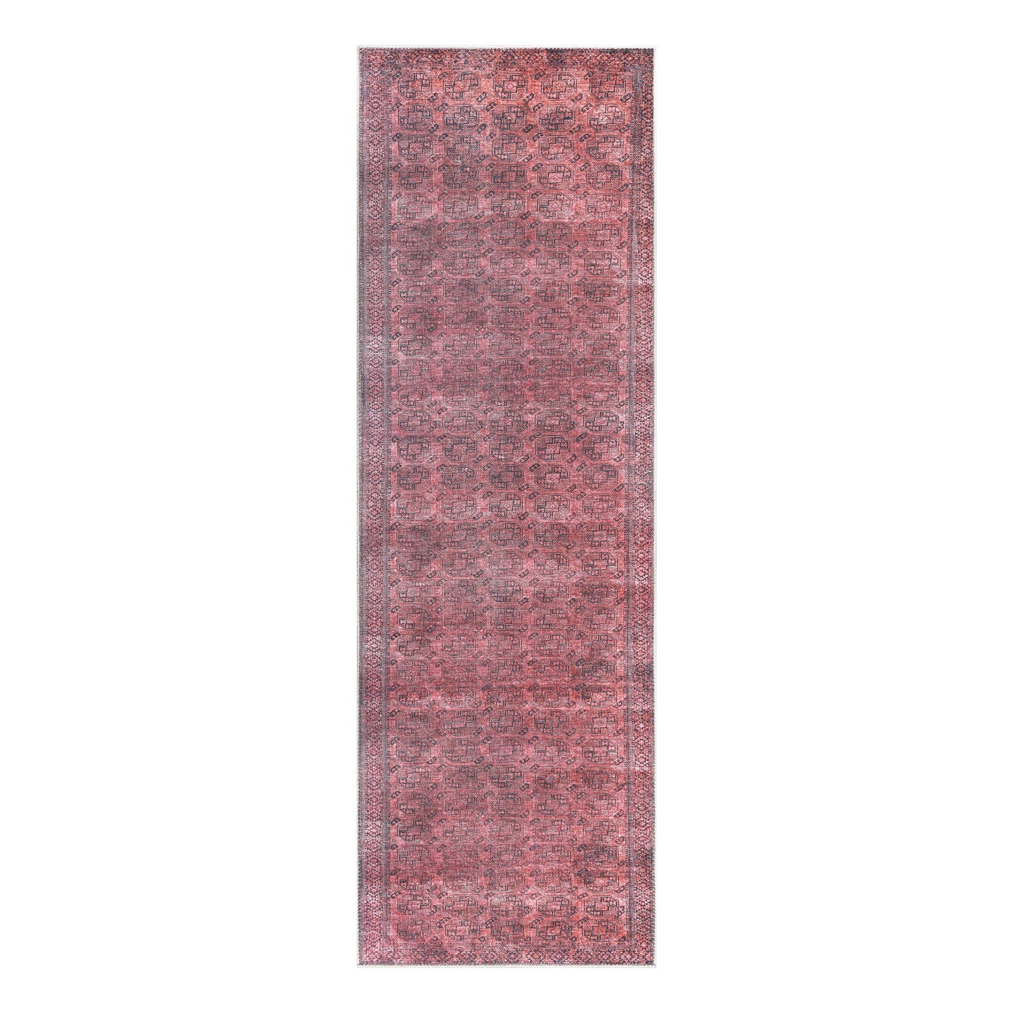 Vintage Oriental Geometric Power-Loomed Indoor Area Rug - Red