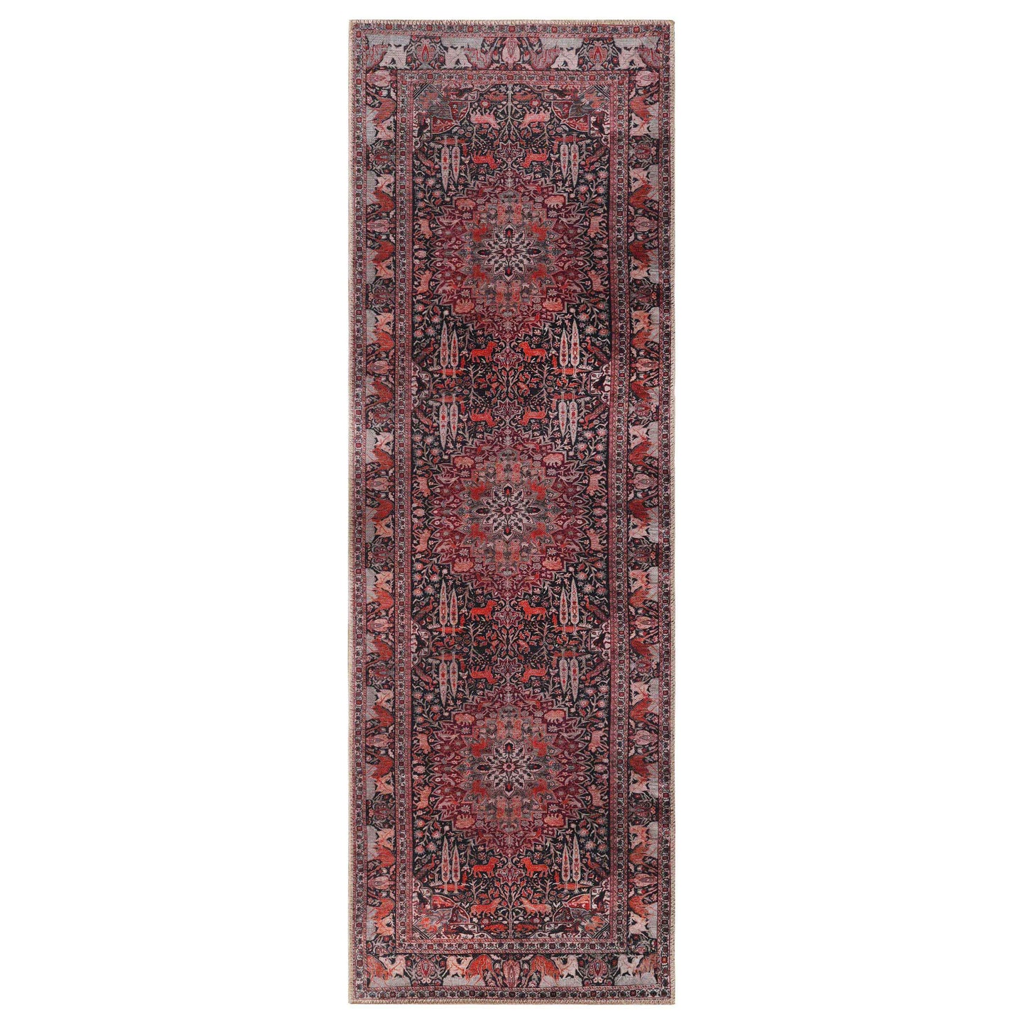 Copley Bohemian Oriental Medallion Wildlife Indoor Area Rug - Garnet Red