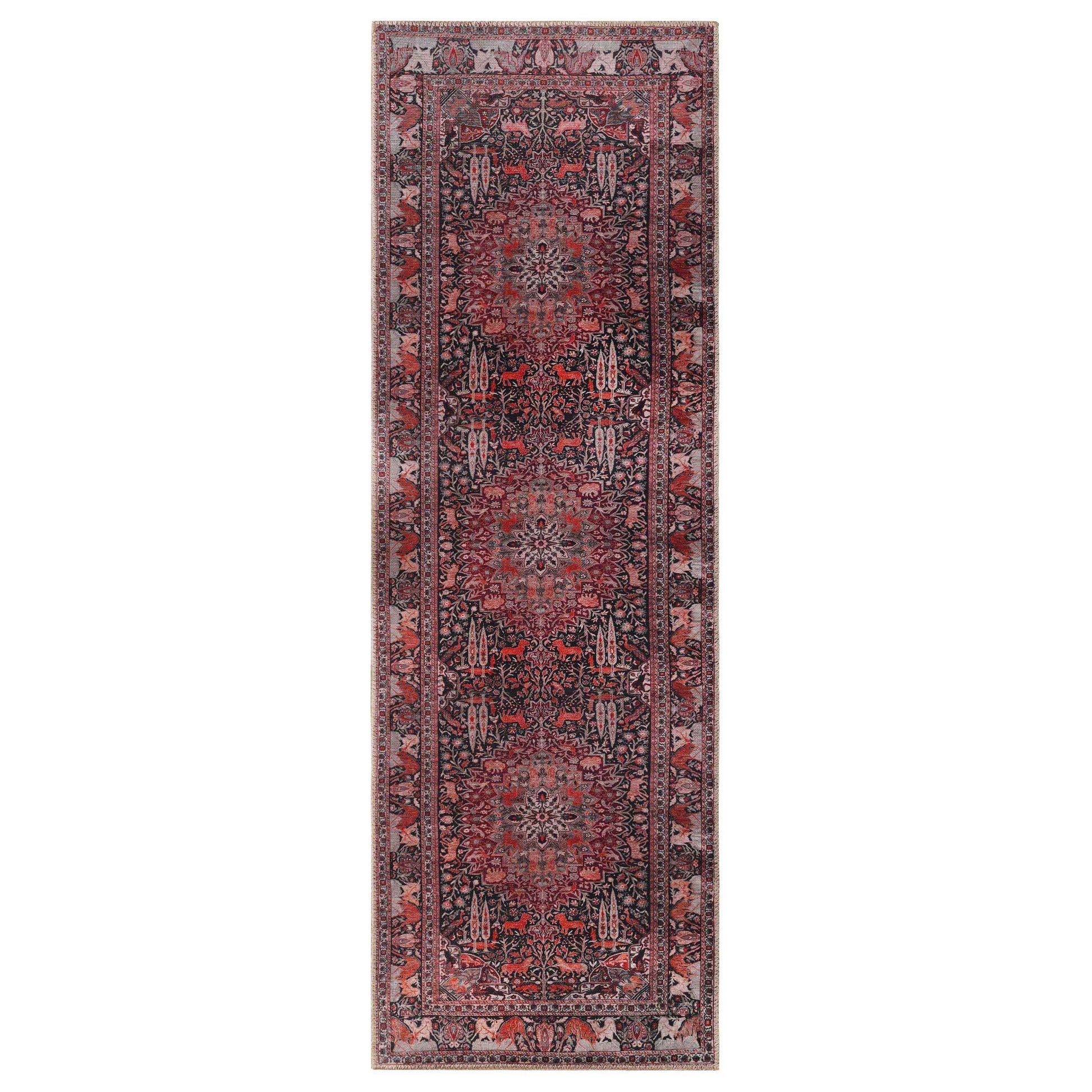Copley Bohemian Oriental Medallion Wildlife Indoor Area Rug - Garnet Red