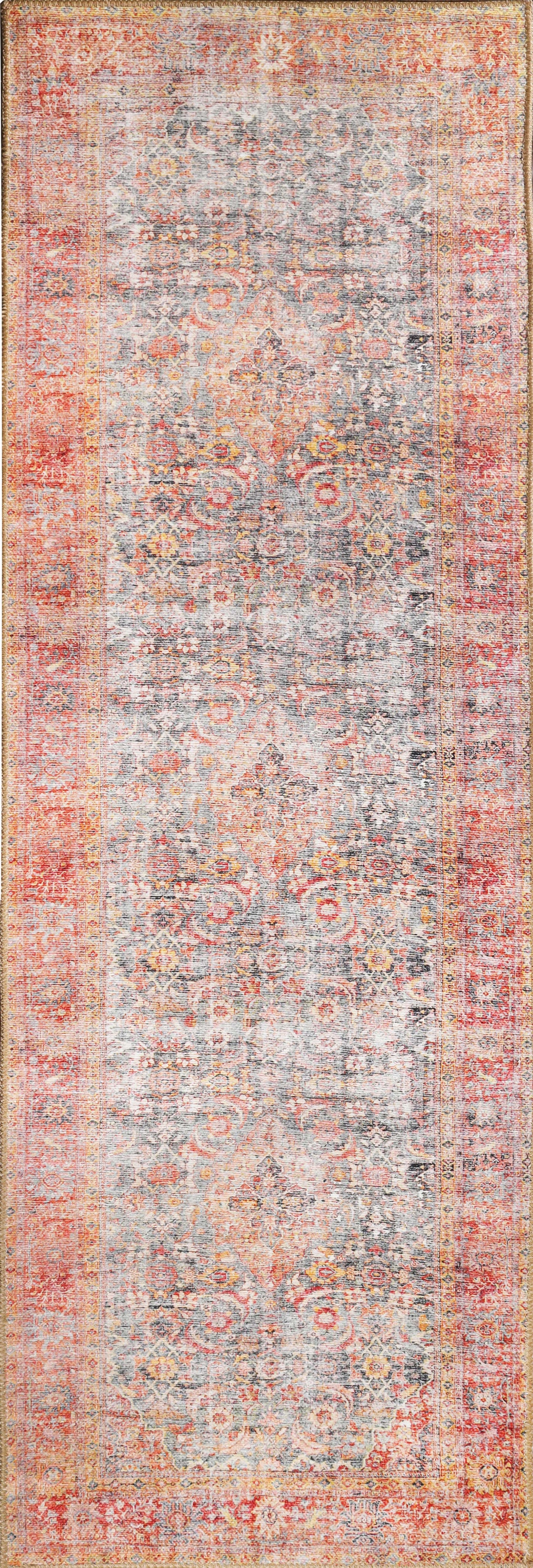 Huda Distressed Rustic Floral Geometric Medallion Indoor Area Rug - RubyRed