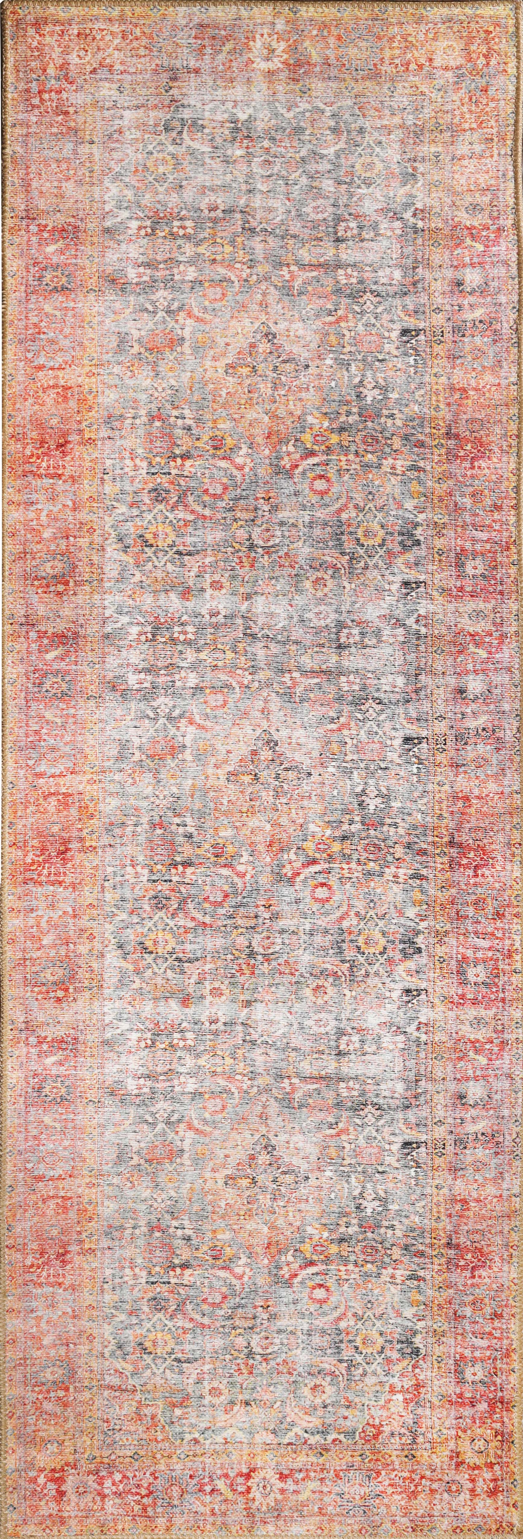 Huda Distressed Rustic Floral Geometric Medallion Indoor Area Rug - RubyRed